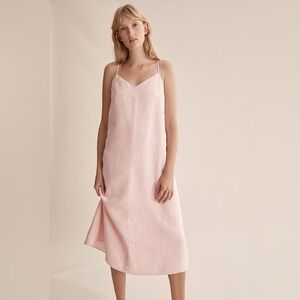 Country Road Linen Sleeveless V-Neck Midi Slip Dress Light Pink